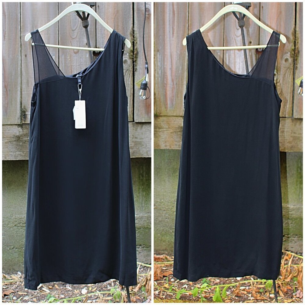 New w/Tags Eileen Fisher “Silk Georgette Crepe Sheer Strap Shift Dress", Med